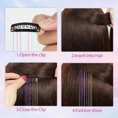 12 Pcs Hair Tinsel Clip in Hair Tinsel Kit, 20 Inch Glitter Fairy Mixed color