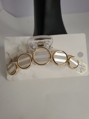 White Plastic Material Headband With Bow And Gold Tone Faux Mother Of Pearl Clip