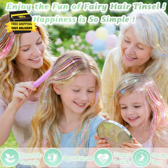 Clip in Hair Tinsel Kit 26 Inch 12 Pcs, Colorful Glitter Fairy Hair Extensions f