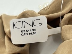 NEW ICING Claires Beige Scrunchie Faux Pearl Bead Fringe Dangle Hair Accessory
