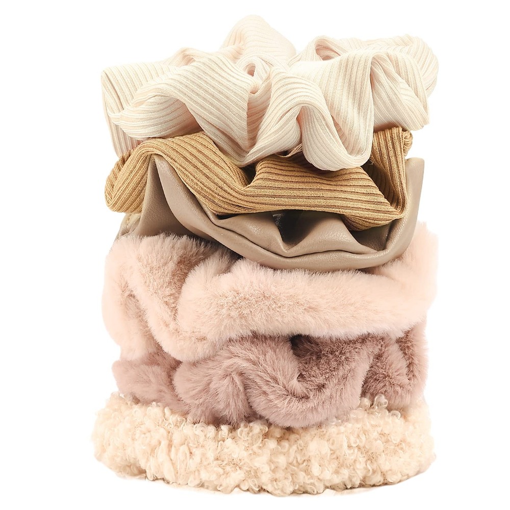 Matte Scrunchies Hair Velvet Thick Soft Fuzzy Bands Brown Ponytail 6 PCS