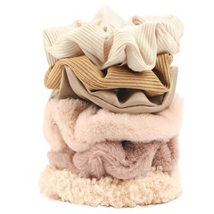 Matte Scrunchies Hair Velvet Thick Soft Fuzzy Bands Brown Ponytail 6 PCS