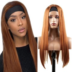 YiweYowe 26in Brown Lace Front Wig Human Hair Light Brown Straight 150% Density