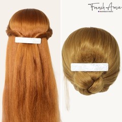 French Amie Oblong 3 1/2″ Celluloid Handmade Automatic Hair Barrette for Women