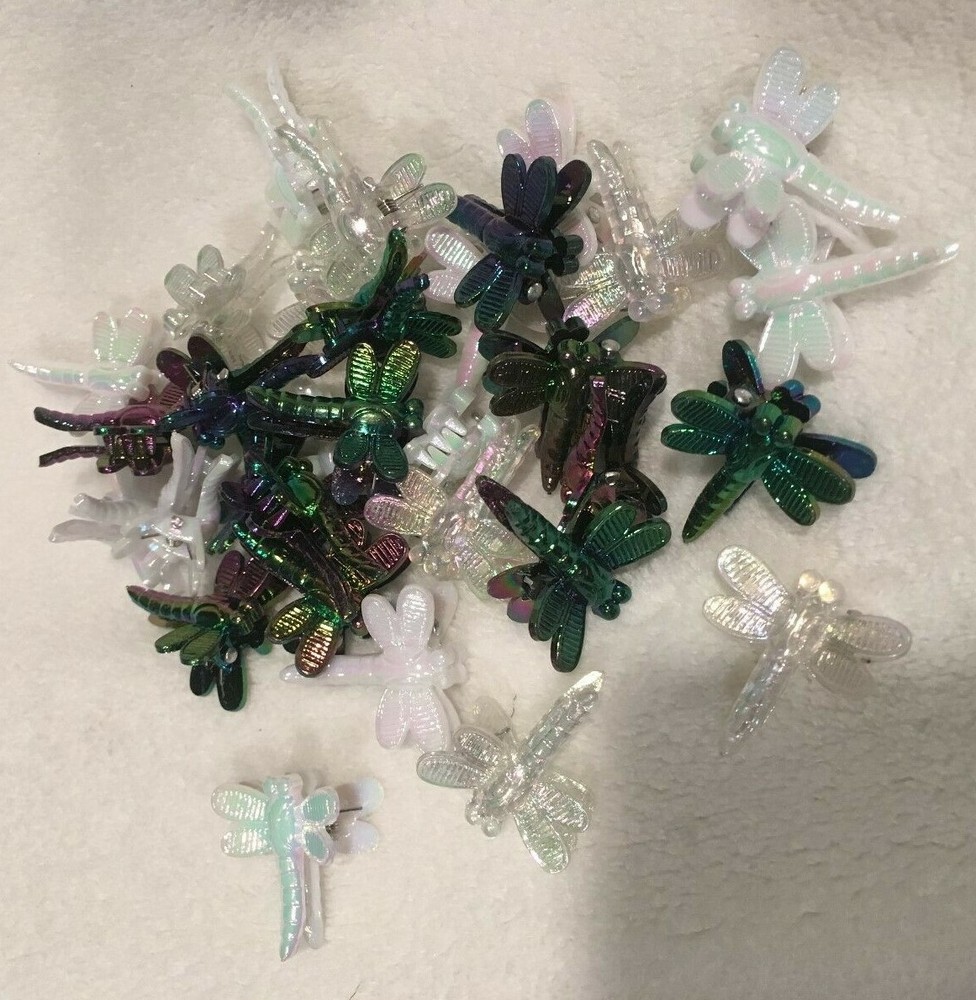 24 Purple Green White Mixed Dragonfly Plastic Hair Clips Hair Accessories