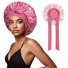 Bonnet with Tie Band, Hair Care Satin Silk Bonnet for Sleeping Women, Silky Slee