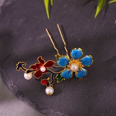 Chinese Style Cloisonne Hairpin Pair New Chinese Guochao Hanfu Hair Accessory