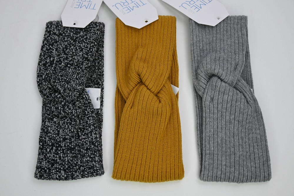 Women’s Time and Tru 3-Pack Head Wrap Grey/BlackYellow One-Size