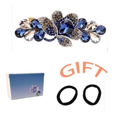 Elegant Crystal Hairpin with Box – Blue Silver Rhinestone Flower Barrette, Large
