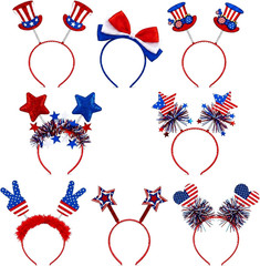 8Pcs 4Th of July Headbands, Patriotic Red White Blue USA Flag Star Headband Deco