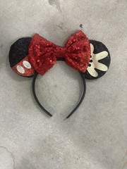 Disney Mickey Mouse Black Sequin Headband with Red Bow for Women Teens