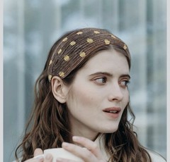 2 Pk Women’s Wide Mesh Headbands Black Brown Gold Dot Hairbands Hair Accessories