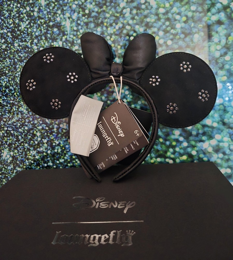 Loungefly Disney Minnie Mouse Black Minnie Ears Headband Bow Swarovski Crystals