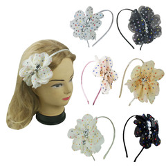 Flower w/Polka Dot & Crystal Stones Hairband Headband for Women Girl