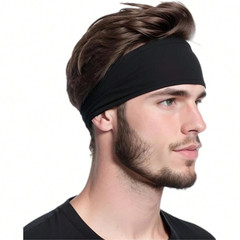 1pc Japanese Style Black Headband Stretchy Sports Casual Wear Hair Band For Men