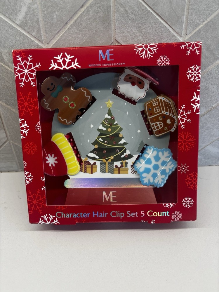 Modern Expressions Christmas Hair Clips 5 Pack Santa Gingerbread Snowflake