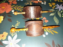 Lot of 2 Boho Western Hand Made Leather Barrette with Wooden Stick for Hair