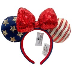 Red Minnie Ears Stars American Flag Disney-Park Sequins Mickey Mouse Headband