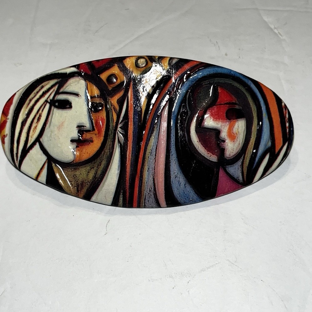 VTG 90’s Art To Wear Pablo Picasso style girl Before A mirror Hair Clip Barrette