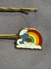 2 Vintage Smurfs Bobby Pins 80s Happy Smurf Gold Colored