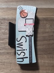 Hand Painted Wood Cut Claw Clip Basketball 4.1″