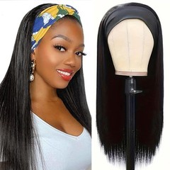olimaruly Straight Headband Wig Human Hair 16 Inch Natural Black None Front Lace