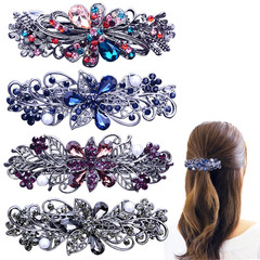 4 PCS Hair Barrettes Rhinestones Clip Sparkly Crystal Floral Accessory for Women
