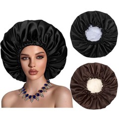 Satin Bonnet Silk Hair Cap: 2pcs Double Layer X-Large, Black+coffee