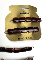 Vintage KARINA Hair Barrettes 2 1/4” Clips Set of 8 Brown