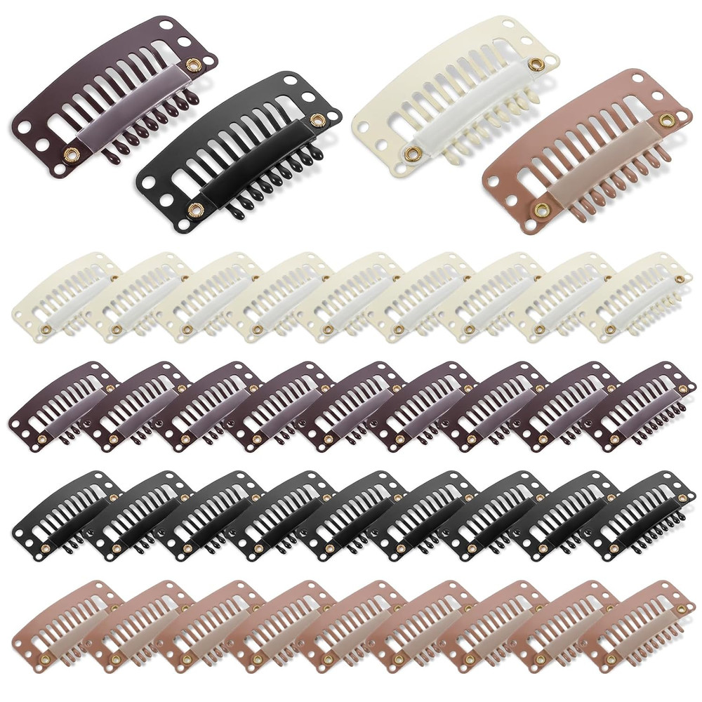 40 Pcs 9-Teeth Snap Wig Clips Hair Extension Clips DIY Wig Pins Mixed Colors