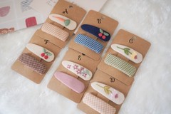Handmade Embroidered Hair Clips (Set of 2) – Fruit & Floral Fabric Snap Barrette