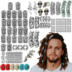 85Pcs Viking Norse Rune Beard Beads Ring Hair Braids Dreadlock Dreads Skull Snak