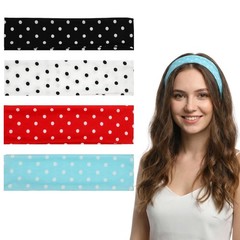 4 Pack Polka Dot Headband 24cm Stretchy Headbands for Everyday Wear, Yoga, Wo…