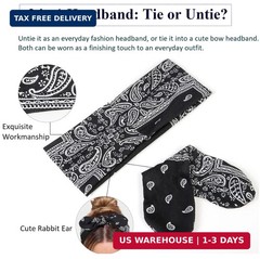 6 Pack Bandana Headbands for Women Boho Style Paisley Print – Elastic Bow Hea