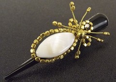 New White Mother Of Pearl Hair Clip With Faceted Hematite Stone