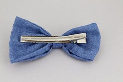 Blue denim chambray barrette fabric bow metal hair clip barrette hair 4″ wide