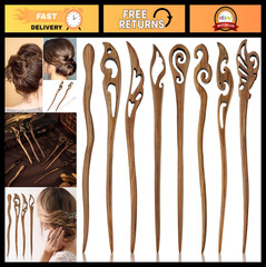 8 Wooden Hair Sticks for Women – Japanese Chopsticks Bun Maker, Retro Hairpin Ac
