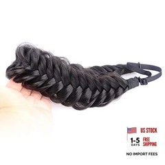 Messy Wide 2 Strands Synthetic Braided Headband Classic Chunky Natural Black