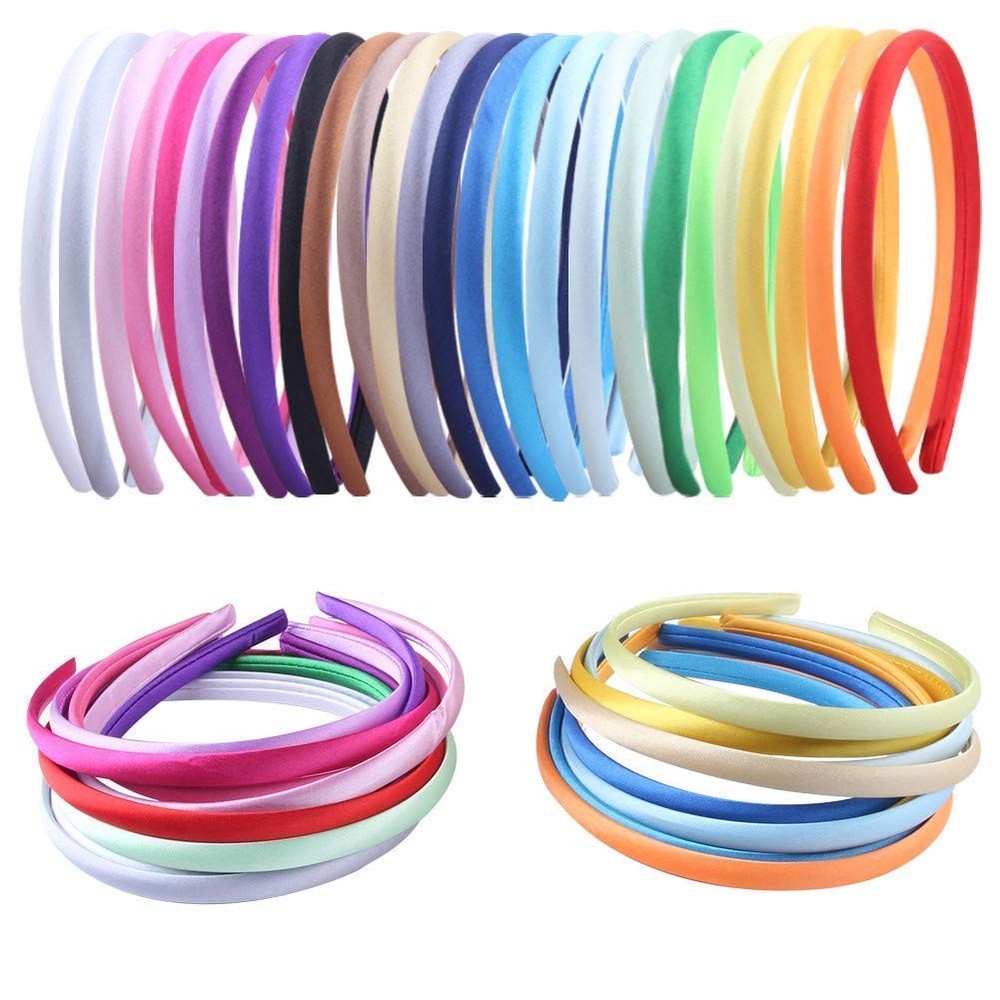Pack of 26 DIY Satin Covered Fashion Headbands Set 0.4 Inch/1 Cm Girls Hairbands