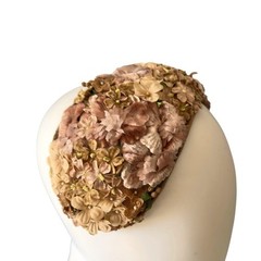 Vintage 50s Floral Velvet Headband Crown Mauve Millinery Fascinator Headpiece