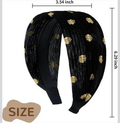 2 Pk Women’s Wide Mesh Headbands Black Brown Gold Dot Hairbands Hair Accessories