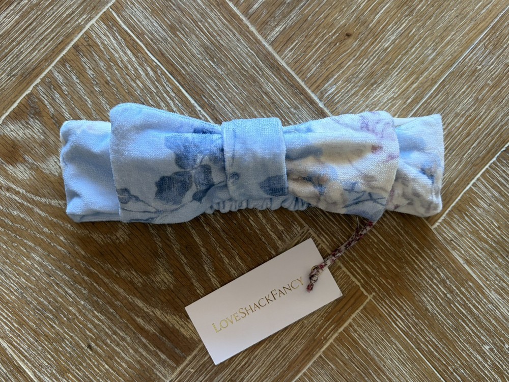 NWT $40 LoveShackFancy Handband w/ Bow, Whisper Blue, 100% Cotton