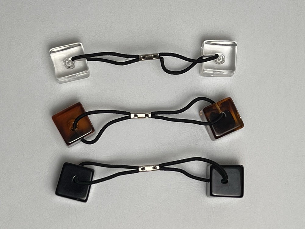 3-Scunci Square Cube Resin Ponytail Holders Clear Brown Black