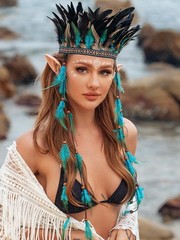 Indian Feather Headdress Boho Feather Headband Hippie Native American Headpie…