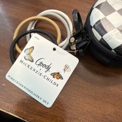 Goody & Mackenzie Childs Pink Check Elastic Hair Ties and Zipper Pouch & Clip