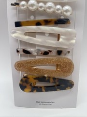 Time And Tru Hair Accessories Hair Clips 10Pc Barrettes Pearls Tortoise Shell