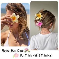 6 Pack Flower Claw Clip for Women, Hawaiian Plumeria Hair Style Color A