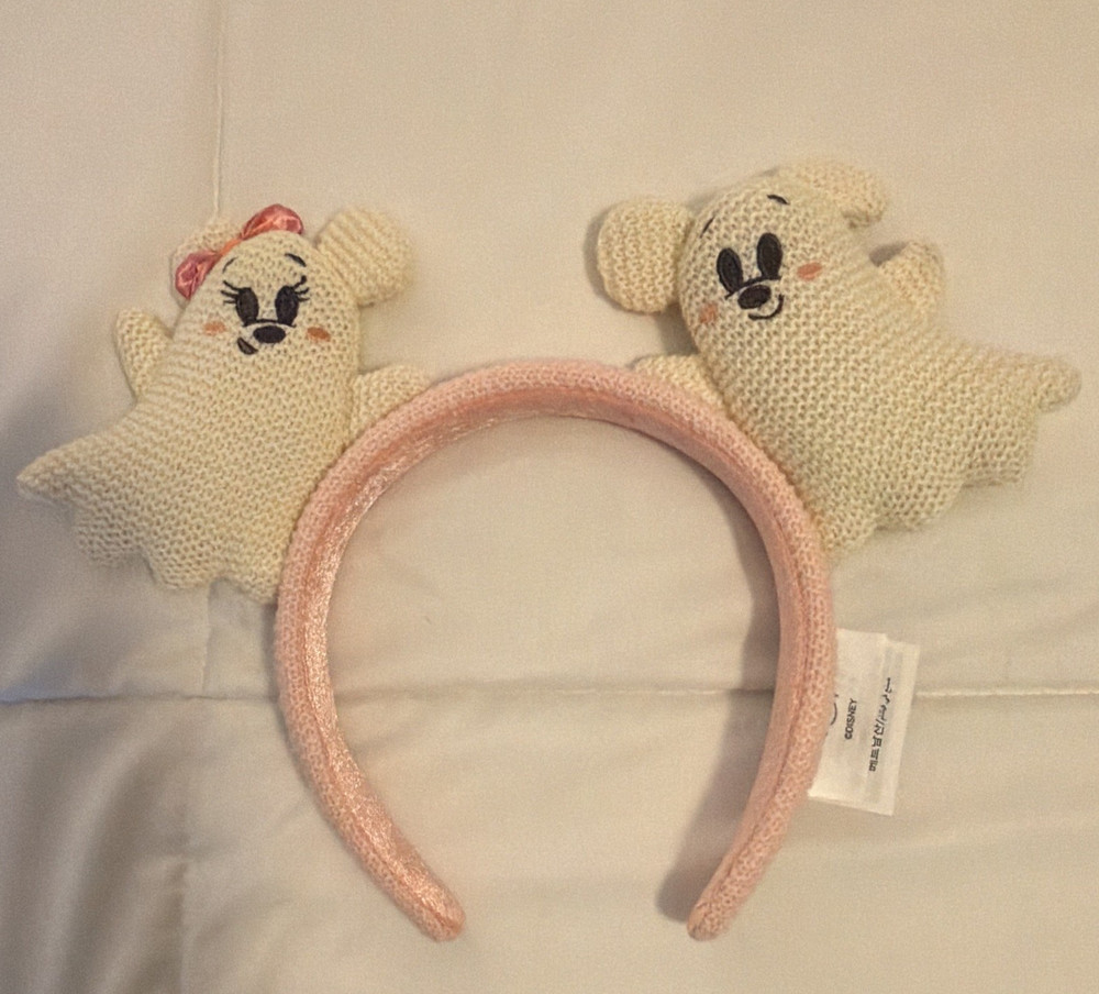 Pink & White Ghost Bow Headband, Solid Fabric Hair Accessory