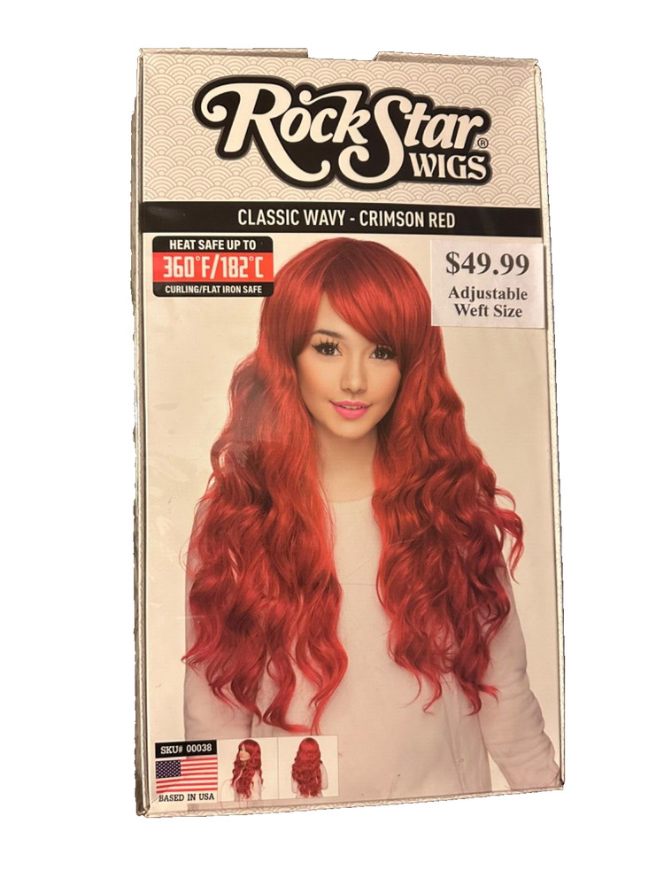 Rockstar Cosplay Fake Classic Wavy Crimson Red Hair Wig Halloween Costume Drag