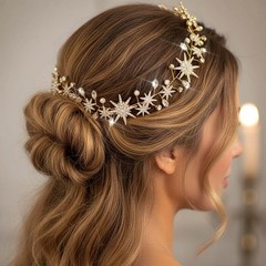 Star Bride Wedding Hair Vine Gold Rhinestone Bridal Headpiece Headbands Cryst…